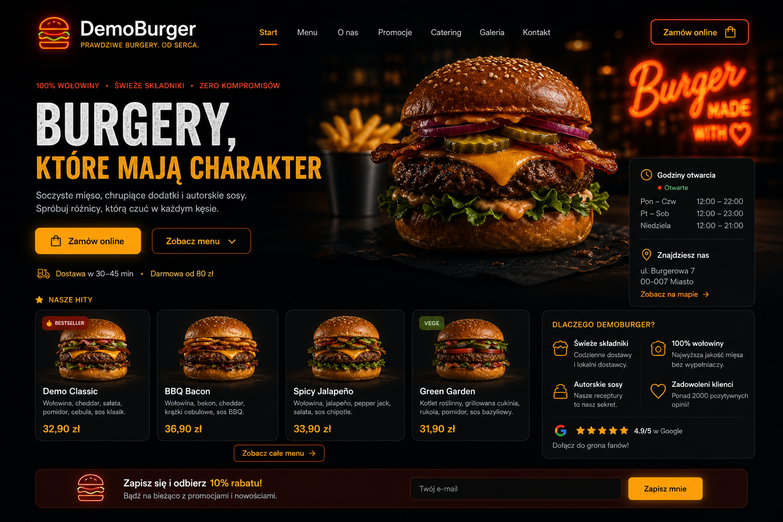 DemoBurger - podgląd strony